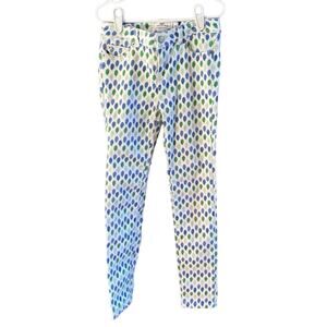 Vineyard Vines White Jeans Pockets 89% Cotton Zipper Blue Green Dots Size 12